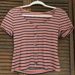 Pink Stripped button crop top